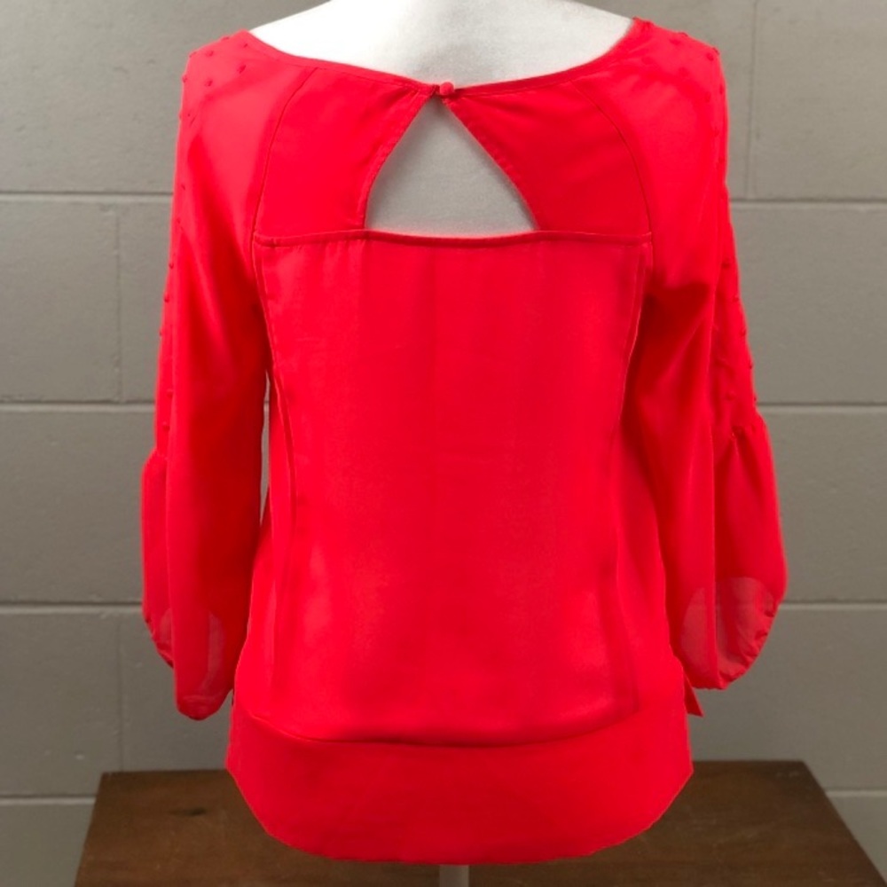 AMERICAN EAGLE OUTFITTERS Sheer Neon Coral Swiss Dot Peasant Boho Summer Date XS - Picture 6 of 8